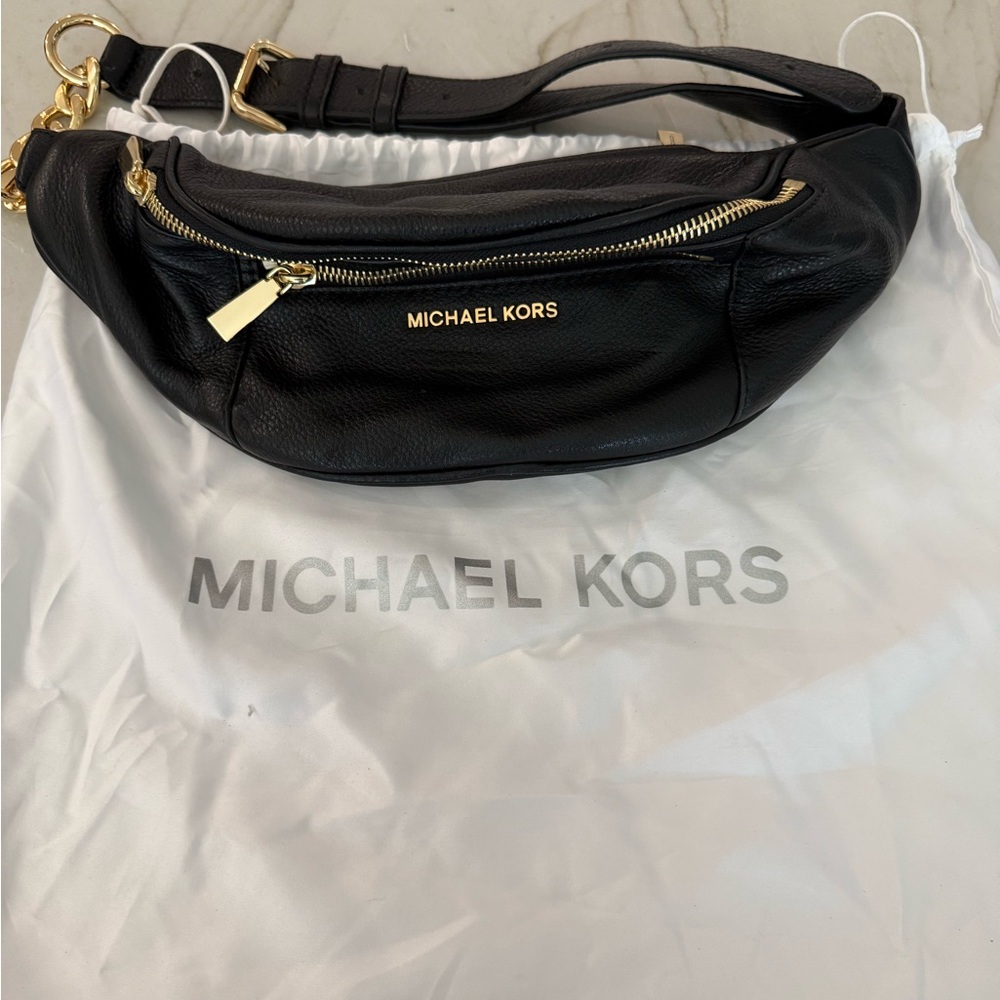 Michael Kors Black and Gold Leather Waist Bag